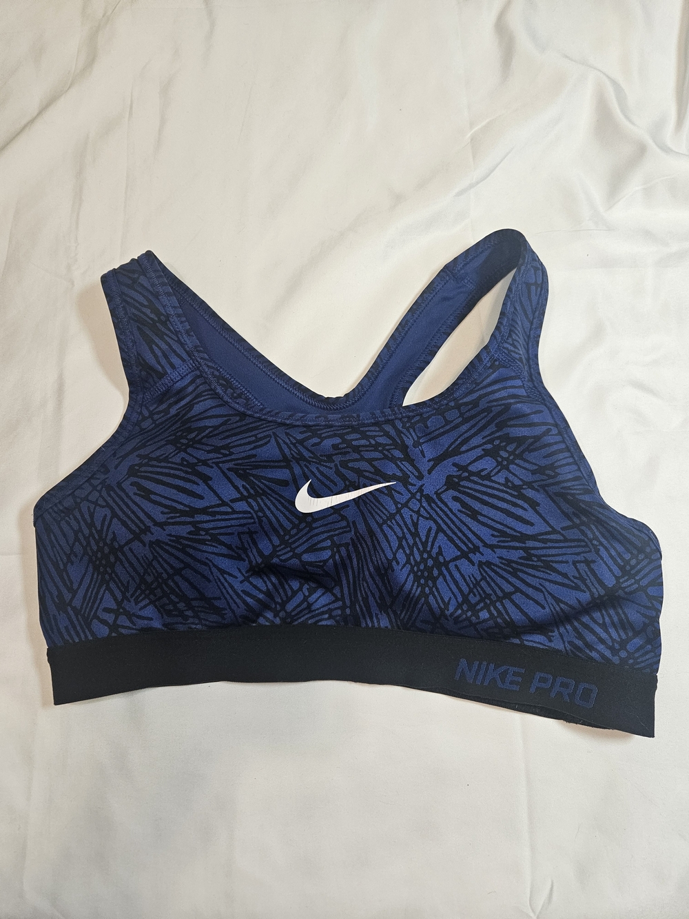 Nike Pro Women's Navy Blue Abstract Print Sports Bra Workout Run Hike Yoga
